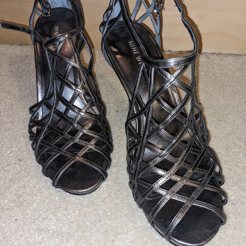 Nine West gunmetal cage heels